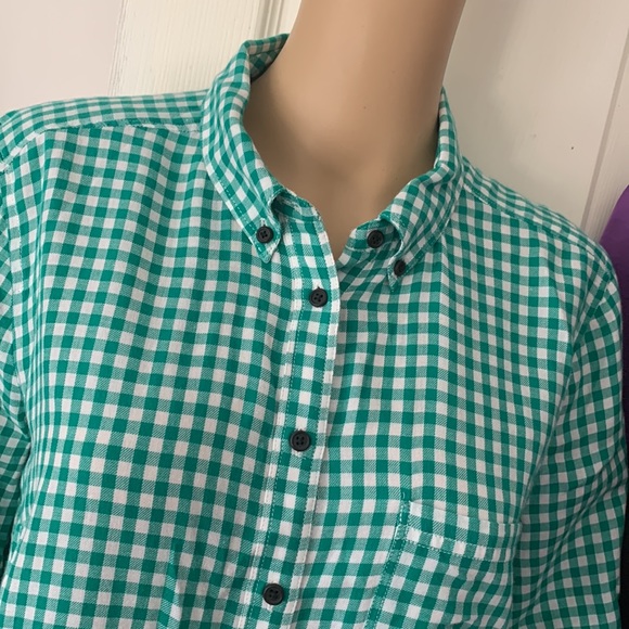 Green gingham button down cotton long sleeve shirt slim fit large - Picture 3 of 14